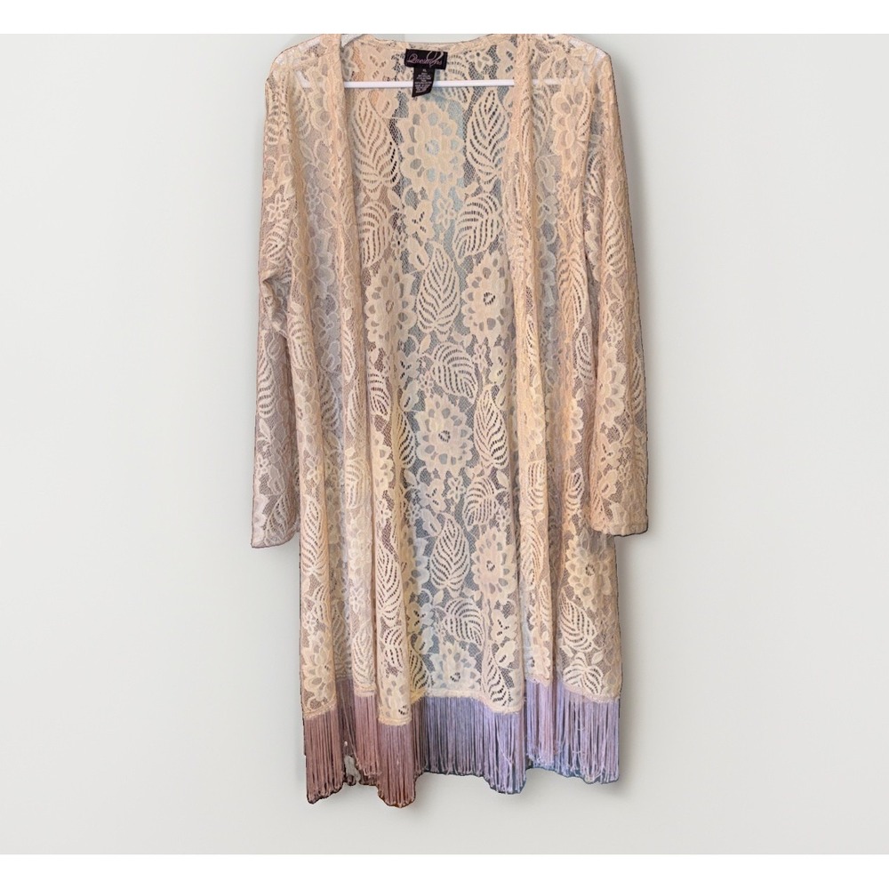 Bohemian Princess Fringe Lace Romantic Festival Cardigan Size XL